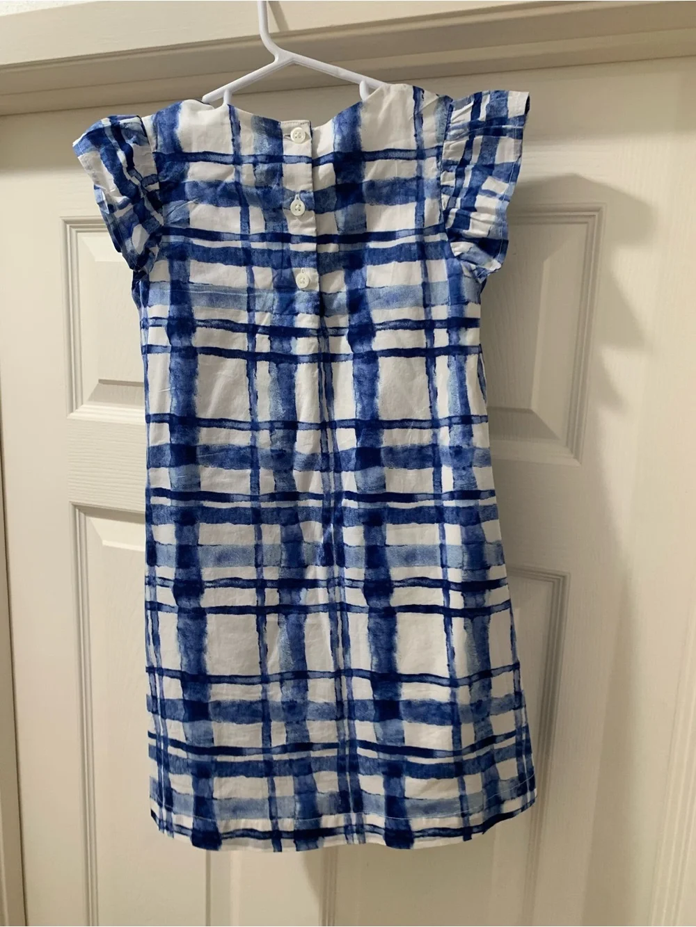 GAP Girls Blue Plaid Flutter Sleeve Dress - Size 5 Years - 100% Cotton